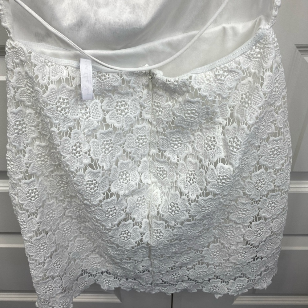 Crochet Eyelet Floral Dress White Strappy Open Back Romantic Baddie Party Small - Picture 6 of 8
